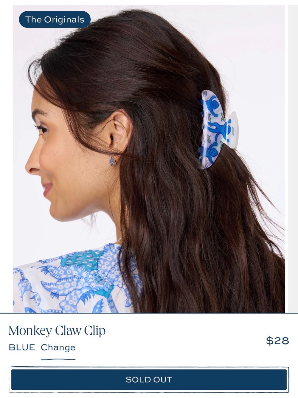Roller Rabbit Monkey Claw Clip - Blue